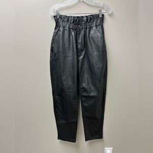 Zara Black Faux Leather Paperbag Waist Tapered Pants